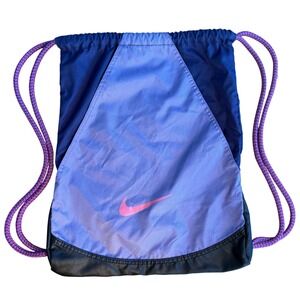 Nike Purple Drawstring Gym Sack Backpack Bag Pink Swoosh Logo Nylon